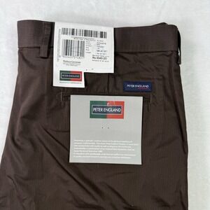 Peter England Dress Pants 38x33 Brown‎ Modal Woven Trousers NWT